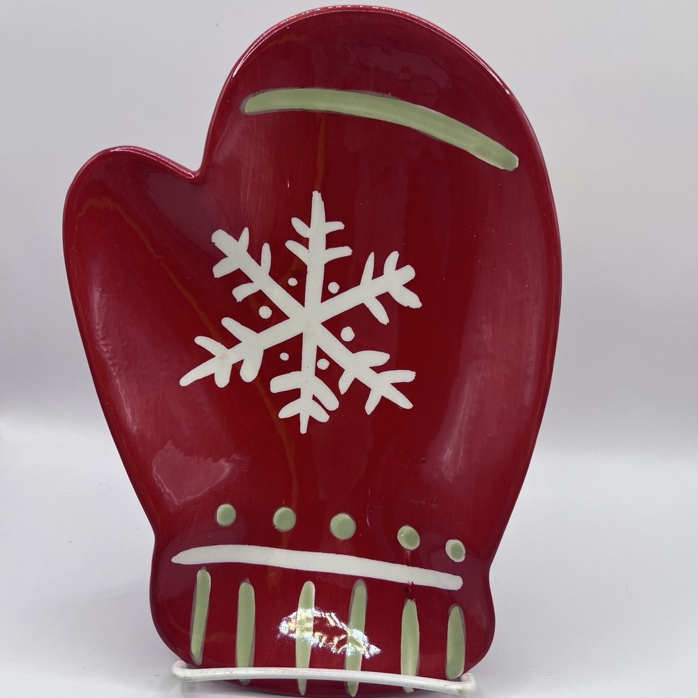 Snowflake Mitten Christmas Candy Serving Dish Hallmark Relish Tray